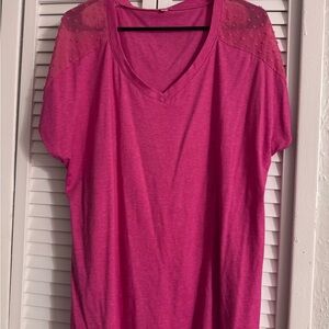 Source Unknown Fuchsia V-Neck Tee with Sheer Accents